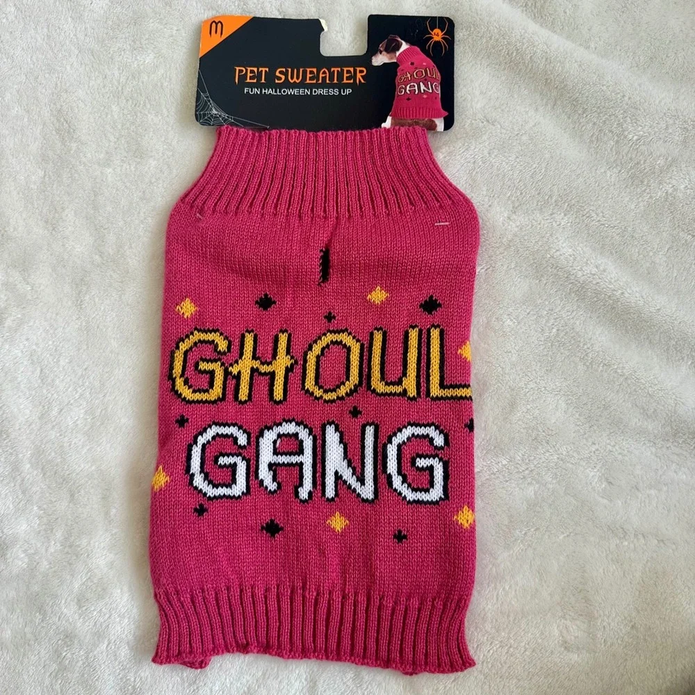 Ghoul Gang Halloween‎ Dog Pet Sweater Medium Pink Knit NWT